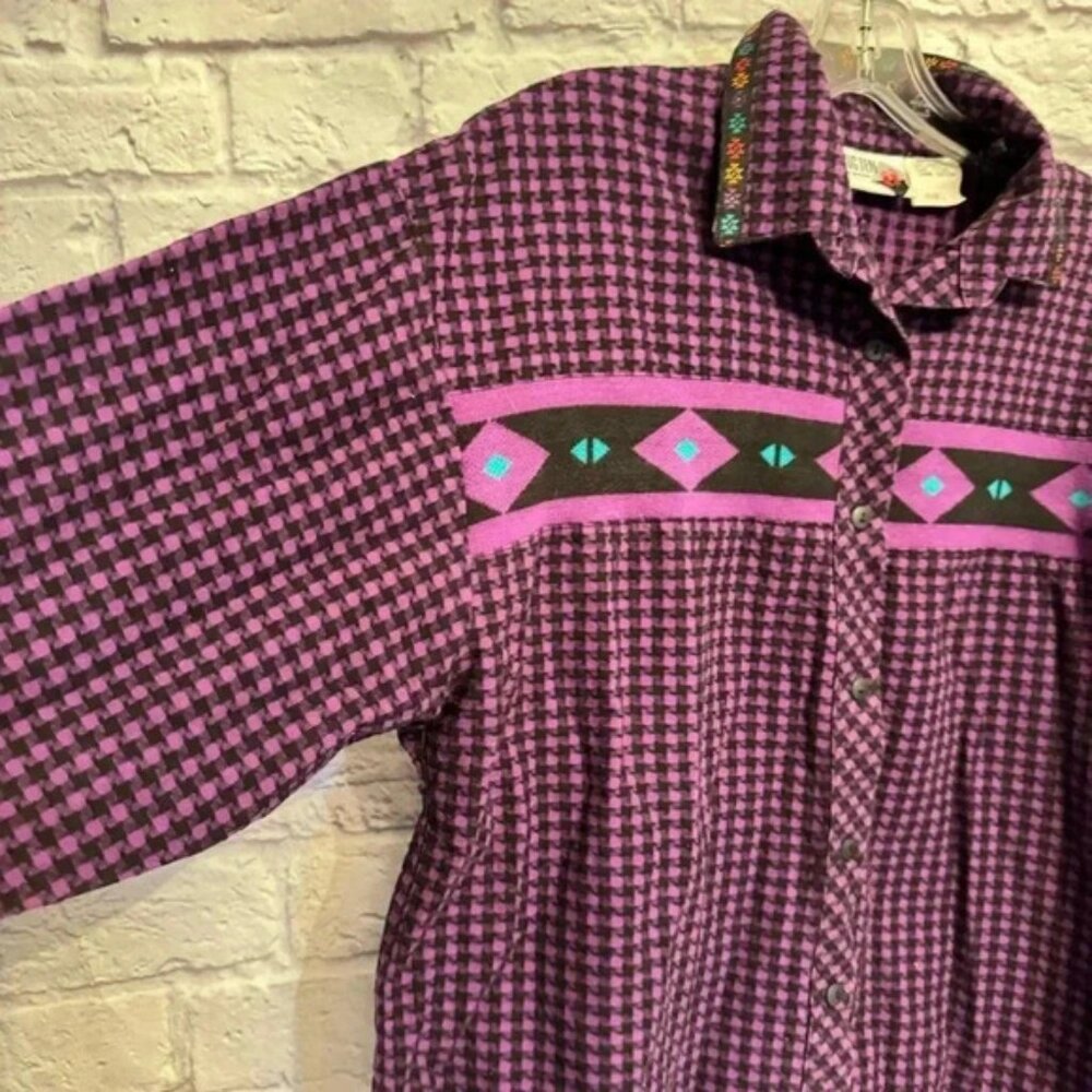 Vintage Hang Ten Southwest Houndstooth Button Front Shirt Size Large 80s/90s - Picture 11 of 12